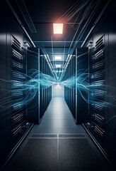 Wall Mural - Cloud storage big data centre for storing backup files and security at a network database through the internet when browsing online, computer Generative AI stock illustration image