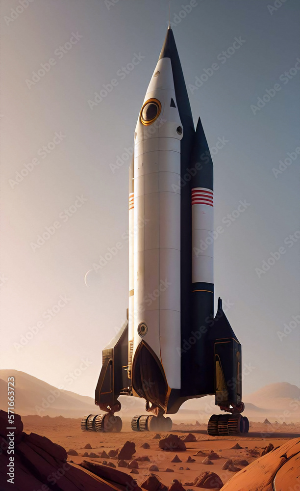 Science Fiction About Rockets classic science fiction, space rocket on mars, generative ai ...