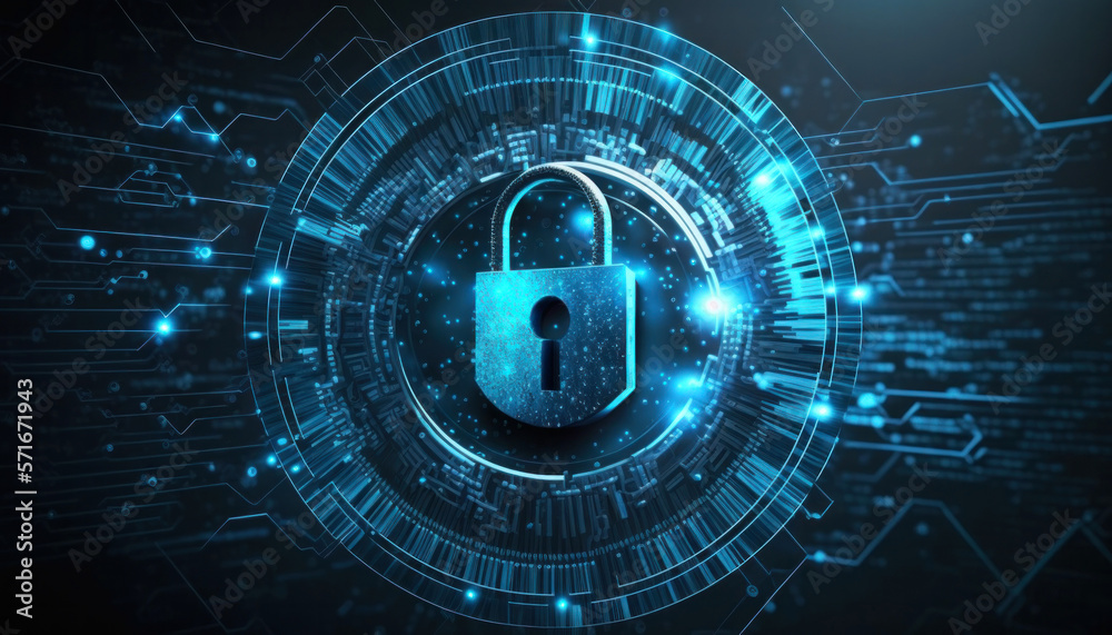 Digital cyber security shield padlock, modern technology abstract background concept generative ai