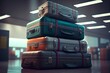 suitcases stacked on top of each other in security area of airport baggage claim area. Generative AI