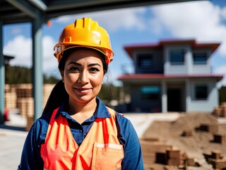 Wall Mural - Woman wearing hard hat on a construction site. Made with Generative AI.	
