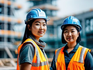 Wall Mural - Woman wearing hard hat on a construction site. Made with Generative AI.	
