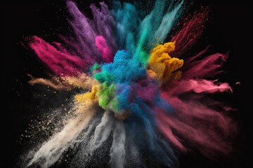 Poster - Colored powder explosion isolated on a dark background. background with abstract colors. Generative AI