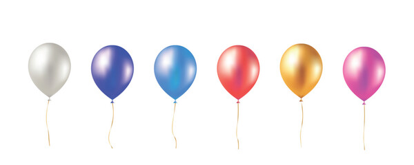 Canvas Print - Balloon set isolated on white background. Vector realistic festive 3d helium balloons template for anniversary, birthday party design