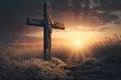 The Ultimate Sacrifice, Jesus Christ on the Cross at Sunset. Generative AI