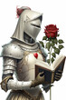 sant jordi, medieval knight woman with book and rose, generative AI