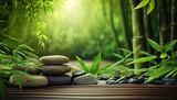 Fototapeta Sypialnia - Background with zen stones and green bamboo