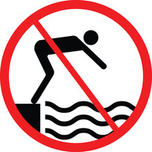 No Diving Or Swimming Sign. Restriction Icon