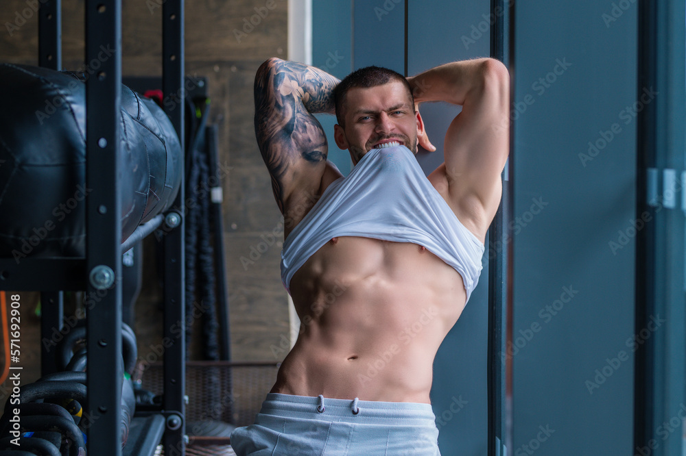 Foto de Stock Mans naked body, muscular shoulders. Naked man. Muscular