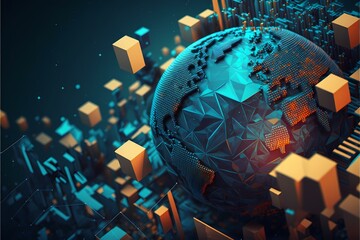 ﻿A globe with many small buildings around it - Generative AI