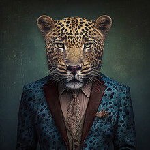 Portrait Of A Leopard Abstract Suit Outfit, Generative Ai