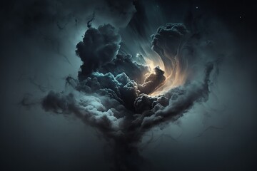 Outer space abstract background, black matter. Thunderstorm clouds in the sky. Mystical swirling smoke backdrop Generative AI