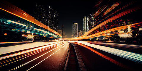 Wall Mural - abstract long exposure dynamic speed light trails in an urban environment. generative ai