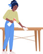 Pleased adult lady wiping table with cloth semi flat color vector character. Editable figure. Full body person on white. Simple cartoon style illustration for web graphic design and animation