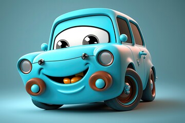 Wall Mural - Cute 3D cartoon of car character. Generative AI