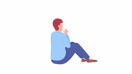 Poster - Animated thoughtful man sitting. Thinking about solutions. Problem solving. Flat character animation on white background with alpha channel transparency. Color cartoon style 4K video footage