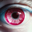 Red eye with white eyelashes of an albino human close-up macro, unusual eye