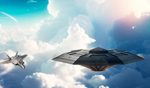 An F-22 Raptor Fighter Jet Chases A Mysterious UFO In A Captivating Image Filled With Action And Intrigue.