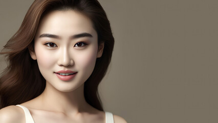 Beautiful asian woman simple background. Generative AI