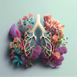 Lung with flowers for fresh healthy breathing air, environment concept, connect to nature,  generative AI