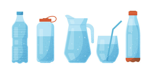 Different containers with water