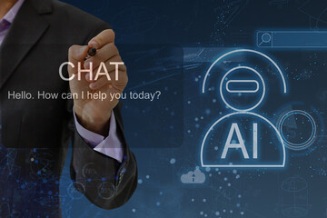 Poster - Artificial intelligence industry integration iot industrial business web computing concept. AI factory manufacturing autonomous unmanned management process development engineering technology.