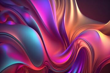 Wall Mural - Abstract 3d render iridescent neon holographic twisted wave in motion. Vibrant colorful gradient design element for banner, background, wallpaper and covers.