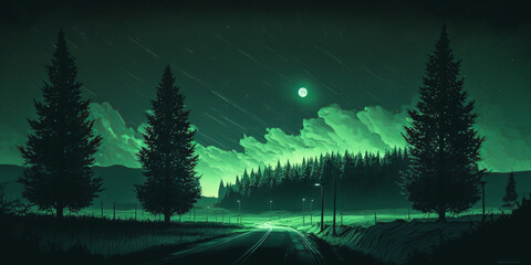 Wall Mural - abstract green night
