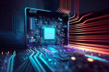 Poster - Cyber Space Connection Technology Computer Background with Chipset Central Processor. Generative AI