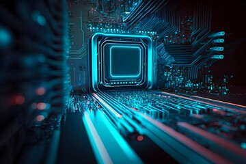 Poster - Cyber Space Connection Technology Computer Background with Chipset Central Processor. Generative AI