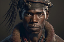Portrait Of Man From Himba Herder Tribe In Namibia. Ai Generated Art