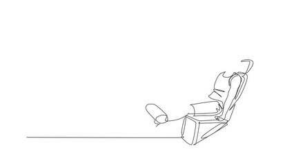 Poster - animation of one single line drawing of young energetic man exercise with bench press in gym fitness