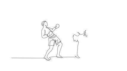 Poster - Animation of one line drawing of energetic man kickboxer practice sparring fight with partner in boxing arena. Healthy lifestyle sport concept. Continuous line self draw animated. Full length motion.