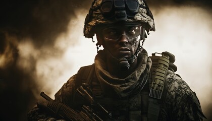 portrait military forces in white smoke background by ai generative