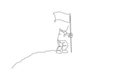 Poster - Animation of one line drawing of astronaut exploring cosmic galaxy, and planting flag on moon surface. Fantasy outer space life fiction concept. Continuous line self draw animated. Full length motion.