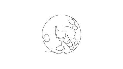 Poster - Animated self drawing of single continuous line draw floating science astronaut in spacewalk flying against full moon. Fantasy deep space exploration, fiction concept. Full length one line animation.