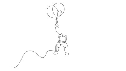 Poster - animated self drawing of continuous line draw cosmonaut exploring outer space. astronaut flying with