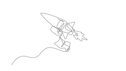 Poster - animated self drawing of single continuous line draw astronaut in spacesuit flying at outer space wi