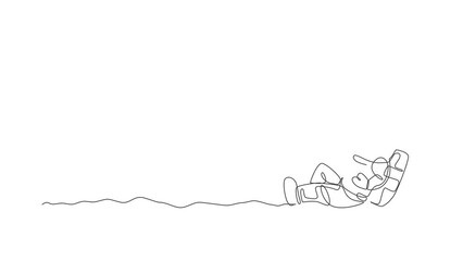 Poster - Animated self drawing of continuous line draw spaceman sitting relax on moon surface and eating delicious beef burger. Fantasy fiction of outer space life concept. Full length one line animation.