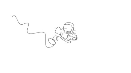 Poster - animated self drawing of continuous line draw cosmonaut eating sweet milk chocolate bar in galactic 