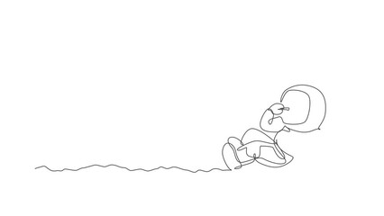Poster - Animated self drawing of continuous line draw cosmonaut laying relax on moon surface and eating french fries. Fantasy outer space astronaut life concept. Full length single line animation illustration