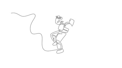 Poster - Animated self drawing of one continuous line draw astronaut singer with spacesuit singing a song in galaxy universe. Outer space music concert and orchestra concept. Full length single line animation.