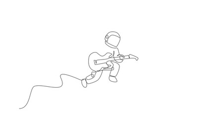 Poster - animated self drawing of one continuous line draw astronaut with spacesuit playing acoustic guitar i