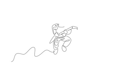 Poster - animated self drawing of one continuous line draw astronaut with spacesuit playing electric guitar i