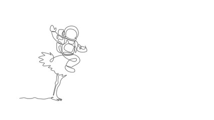 Poster - animated self drawing of continuous line draw spaceman take a walk riding an ostrich, fastest animal
