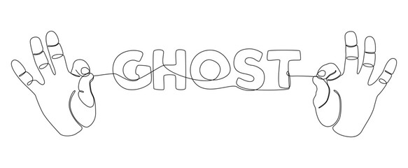 Poster - One continuous line of hand with Ghost word. Thin Line Illustration vector concept. Contour Drawing Creative ideas.