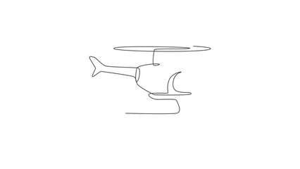 Poster - Animation of one single line drawing of flying helicopter illustration. Air transportation vehicle concept. Continuous line self draw animated. Full length motion.
