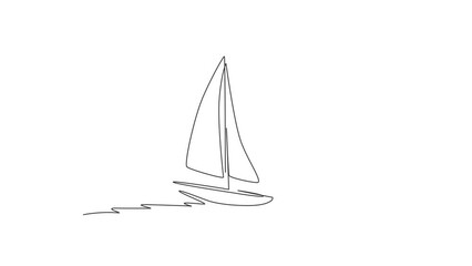 Poster - animated self drawing of one continuous line draw sail boat sailing on the sea. water transportation