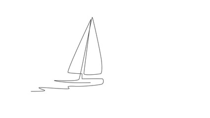 Poster - Animation of one single line drawing of sail boat sailing on the sea illustration. Water transportation vehicle concept. Continuous line self draw animated. Full length motion.