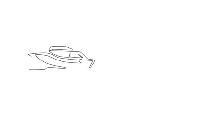 Poster - Animated self drawing of one continuous line draw fast speed boat sailing on the sea. Water transportation vehicle concept. Full length single line animation illustration.
